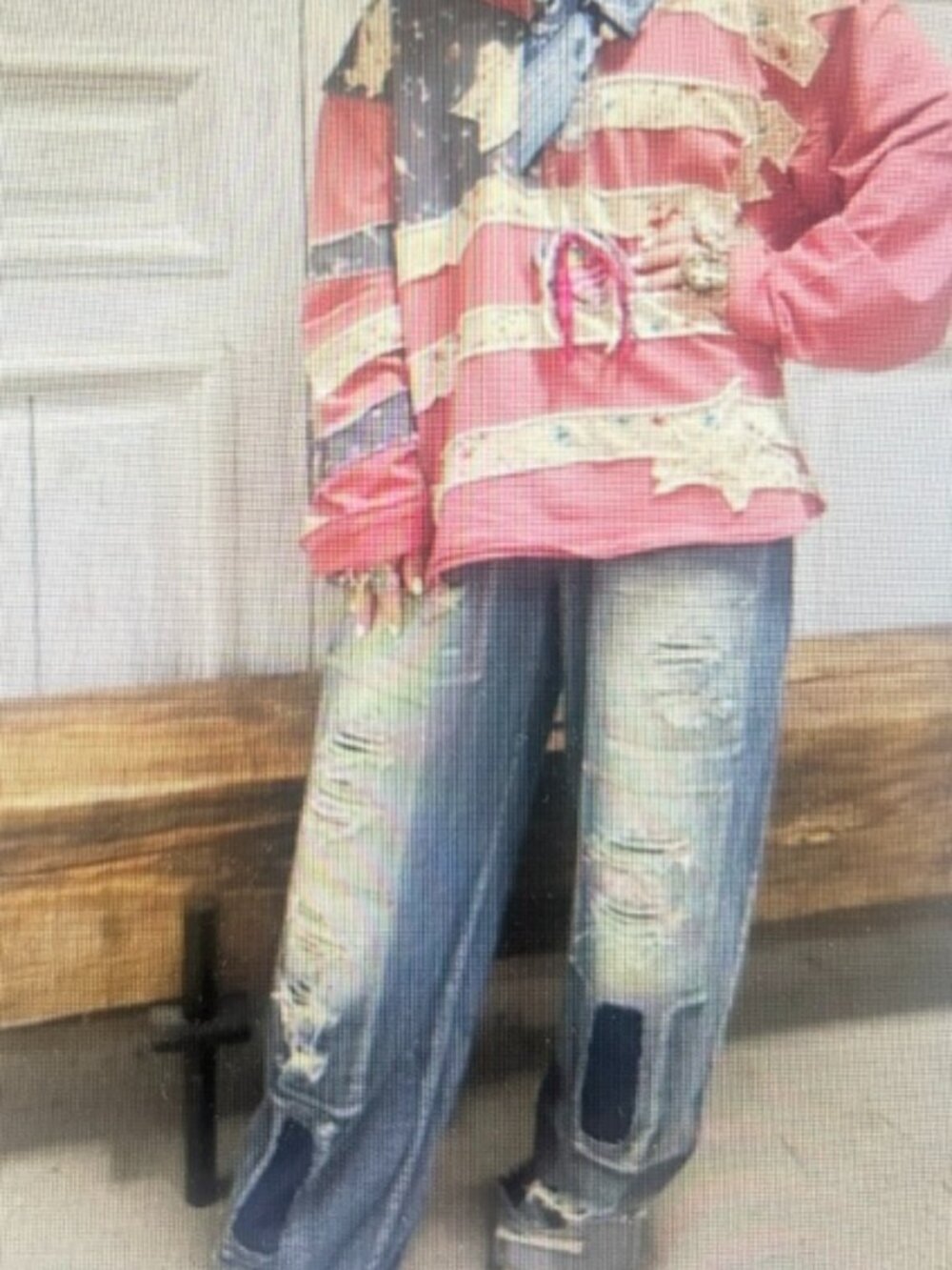 A Rare Bird Women Distressed Patchwork Grunge Elastic Waist Denim Jeans  NWT